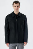 Black Felt Baby Collar Lined Big Size Comfort Fit Casual Coat 1007235255