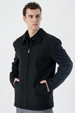 Black Felt Baby Collar Lined Big Size Comfort Fit Casual Coat 1007235255