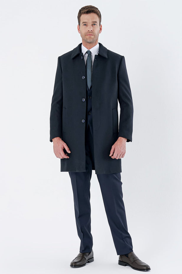 Felt Barber Collar Quilted-Lined Comfort Fit Classic Overcoat 1005235152
