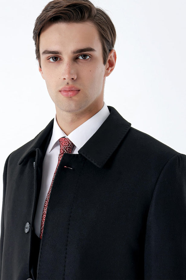 Felt Barber Collar Quilted-Lined Comfort Fit Classic Overcoat 1005235152