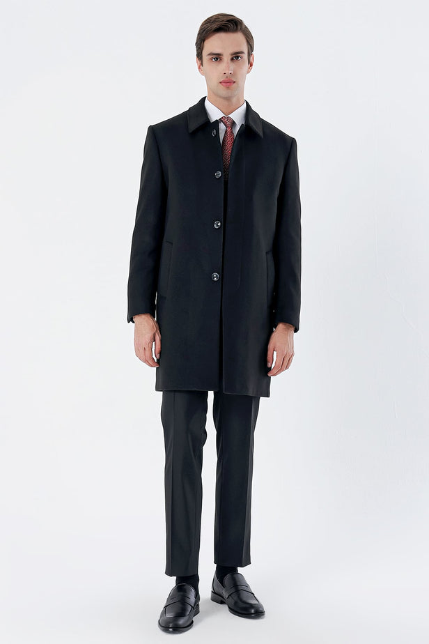 Felt Barber Collar Quilted-Lined Comfort Fit Classic Overcoat 1005235152