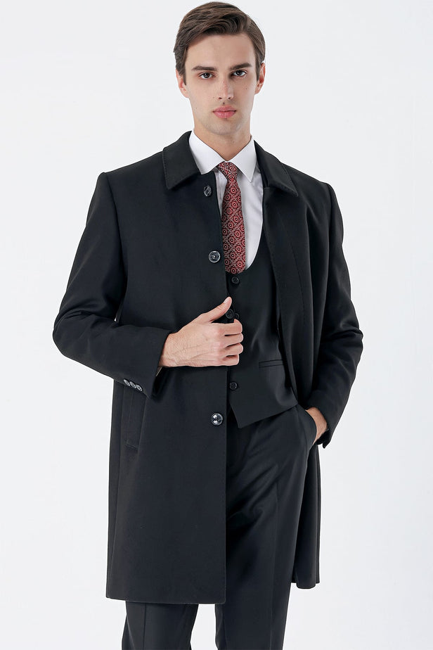 Felt Barber Collar Quilted-Lined Comfort Fit Classic Overcoat 1005235152