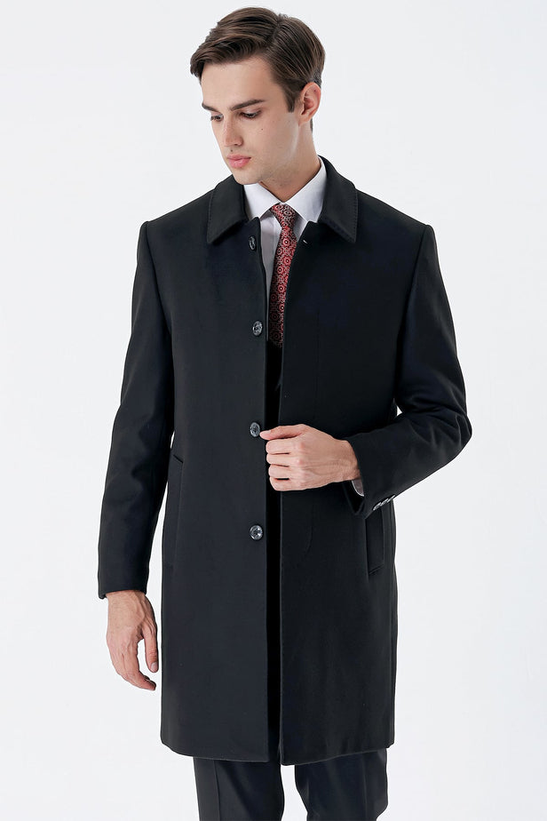 Felt Barber Collar Quilted-Lined Comfort Fit Classic Overcoat 1005235152