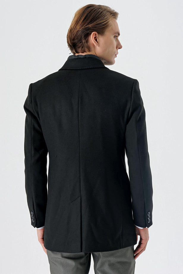 Felt Notch Lapel Quilted-Lined Slim Fit Classic Long Coat 1008235167