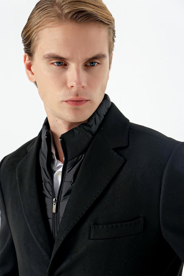 Felt Notch Lapel Quilted-Lined Slim Fit Classic Long Coat 1008235167