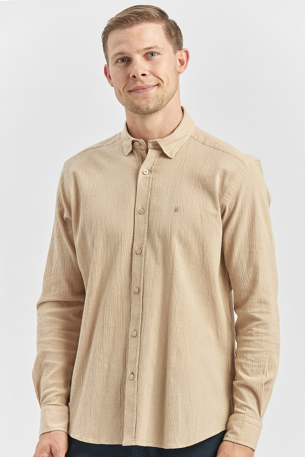 Long Sleeve Embossed Trimmed 100% Cotton Casual Slim Fit Shirt 1004240247