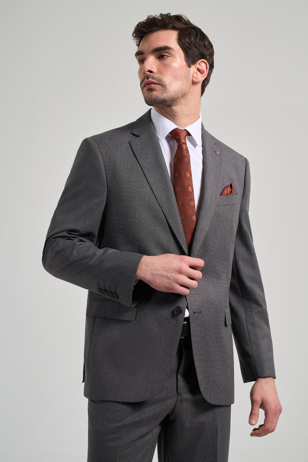 Gray Self-Patterned Notch Lapel Full-Lined Stretch 4 Drop Comfort Fit Suit 1001250169