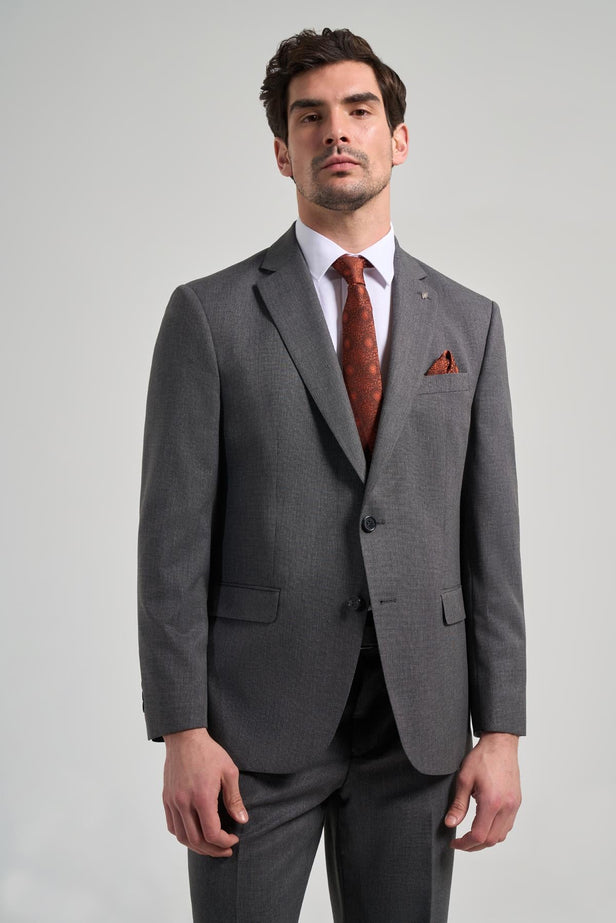 Gray Self-Patterned Notch Lapel Full-Lined Stretch 4 Drop Comfort Fit Suit 1001250169