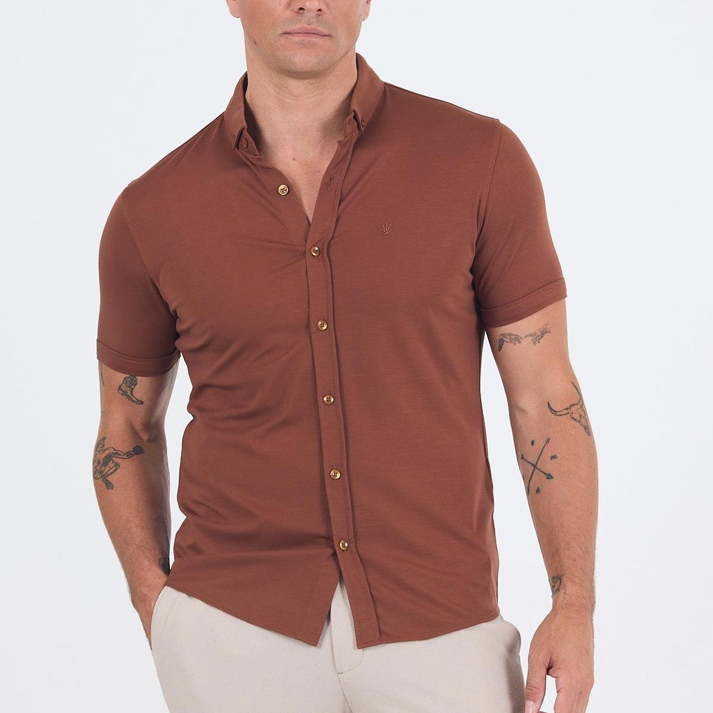 Italian Button Collar Short Sleeve Slim Fit Performance Shirt (Model 1004250255)