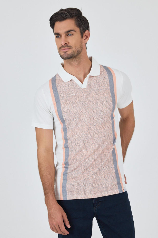 Dark Pink Short Sleeve Printed Italian Collar Pocketless Slim Fit T-Shirt 1011250123