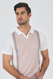 Dark Pink Short Sleeve Printed Italian Collar Pocketless Slim Fit T-Shirt 1011250123