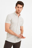 Beige Short Sleeve Button-Down Collar Trim Slim Fit Linen Blend Shirt 1004240242