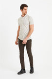 Beige Short Sleeve Button-Down Collar Trim Slim Fit Linen Blend Shirt 1004240242