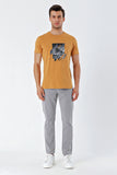 Mustard Short Sleeve Printed Crew Neck Slim Fit Cotton T-Shirt 1011230153