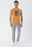 Mustard Short Sleeve Printed Crew Neck Slim Fit Cotton T-Shirt 1011230153