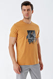 Mustard Short Sleeve Printed Crew Neck Slim Fit Cotton T-Shirt 1011230153