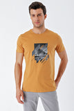 Mustard Short Sleeve Printed Crew Neck Slim Fit Cotton T-Shirt 1011230153