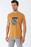 Mustard Short Sleeve Printed Crew Neck Slim Fit Cotton T-Shirt 1011230153