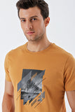 Mustard Short Sleeve Printed Crew Neck Slim Fit Cotton T-Shirt 1011230153