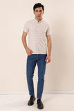 Stone Beige Short Sleeve Striped Textured Slim Fit T-Shirt 1011230167