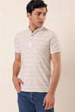 Stone Beige Short Sleeve Striped Textured Slim Fit T-Shirt 1011230167