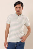 Water Green Short Sleeve Striped Jacquard Slim Fit T-Shirt 1011230159