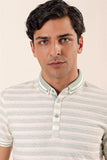 Water Green Short Sleeve Striped Jacquard Slim Fit T-Shirt 1011230159