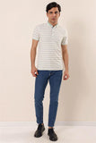 Water Green Short Sleeve Striped Jacquard Slim Fit T-Shirt 1011230159