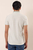 Water Green Short Sleeve Striped Jacquard Slim Fit T-Shirt 1011230159