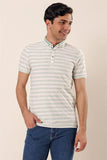 Water Green Short Sleeve Striped Jacquard Slim Fit T-Shirt 1011230159
