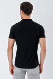 Black Short Sleeve Patterned Jacquard Cuban Collar Pocketless Slim Fit Casual Shirt 1004230150