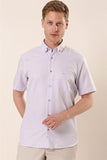Light Lilac Short Sleeve Patterned Pocket Cotton Classic Comfort Fit Shirt 1004230154
