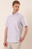 Light Lilac Short Sleeve Patterned Pocket Cotton Classic Comfort Fit Shirt 1004230154