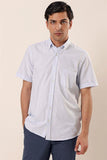 Light Blue Short Sleeve Patterned Pocket Cotton Comfort Fit Classic Shirt 1004230158