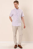 Light Lilac Short Sleeve Patterned Pocket Cotton Classic Comfort Fit Shirt 1004230154