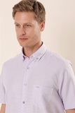 Light Lilac Short Sleeve Patterned Pocket Cotton Classic Comfort Fit Shirt 1004230154