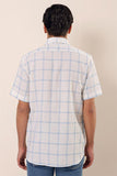 Blue Short Sleeve Checked Button Collar Pocket Cotton Comfort Fit Classic Shirt 1004230173