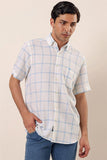 Blue Short Sleeve Checked Button Collar Pocket Cotton Comfort Fit Classic Shirt 1004230173