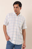 Blue Short Sleeve Checked Button Collar Pocket Cotton Comfort Fit Classic Shirt 1004230173