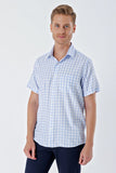 Short Sleeve Checked Stiff Collar Pocket Cotton Classic Comfort Fit Shirt 1004230206