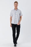 Short Sleeve Checked Stiff Collar Pocket Cotton Classic Comfort Fit Shirt 1004230206