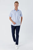 Short Sleeve Checked Stiff Collar Pocket Cotton Classic Comfort Fit Shirt 1004230206