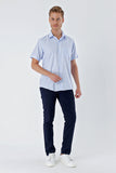 Short Sleeve Checked Stiff Collar Pocket Cotton Classic Comfort Fit Shirt 1004230206
