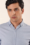 Ice Blue Short Sleeve Knitted Button Collar Pocketless Cotton Slim Fit Casual Shirt 1004230100