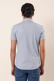 Ice Blue Short Sleeve Knitted Button Collar Pocketless Cotton Slim Fit Casual Shirt 1004230100