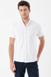 White Short Sleeve Pique Pocketless Cotton Casual Slim Fit Shirt 1004230151