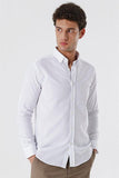 White Convertible Sleeve Patterned Jacquard Pocketless Cotton Slim Fit Casual Shirt 1004230182