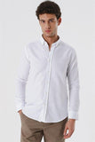 White Convertible Sleeve Patterned Jacquard Pocketless Cotton Slim Fit Casual Shirt 1004230182