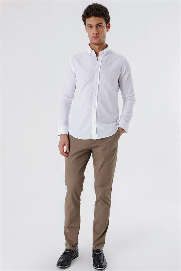 Lilac White Convertible Sleeve Smart Collar Pocketless Slim Fit Shirt 1004250229