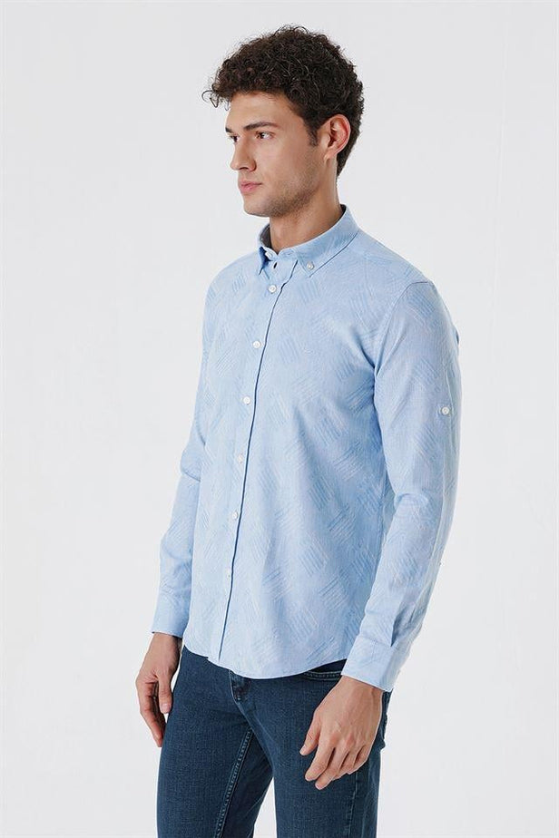 Lilac White Convertible Sleeve Smart Collar Pocketless Slim Fit Shirt 1004250229
